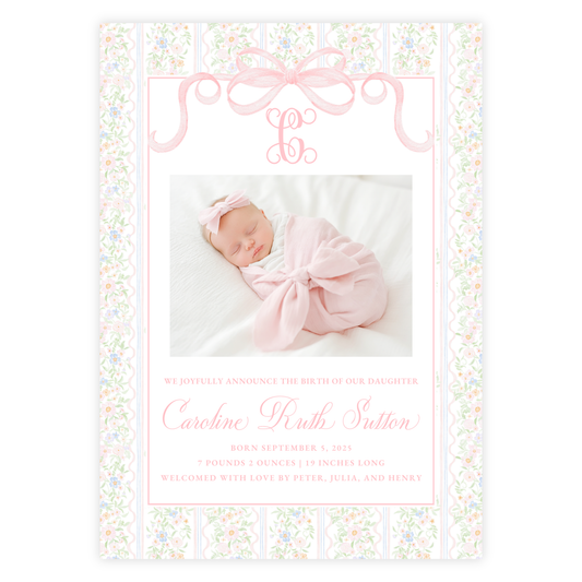 Floral Bow Birth Announcement