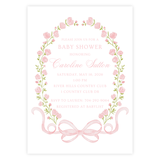 Floral Bow Baby Shower Invitation