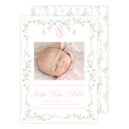 Floral Ribbon Birth Announcement