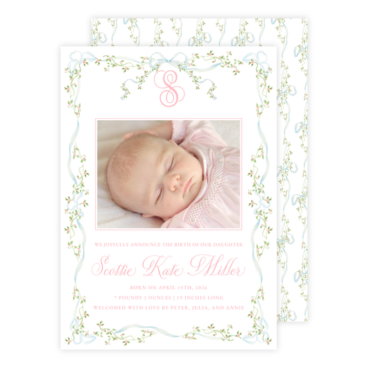 Floral Ribbon Birth Announcement