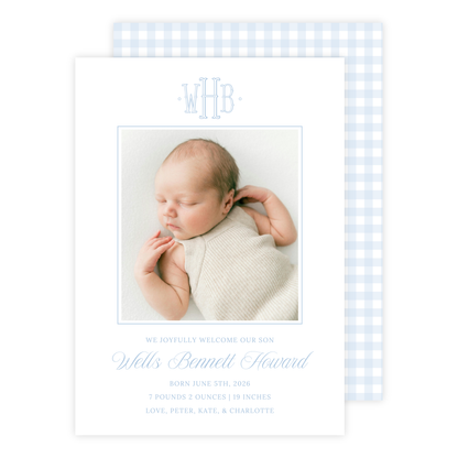 Blue Monogram Birth Announcement