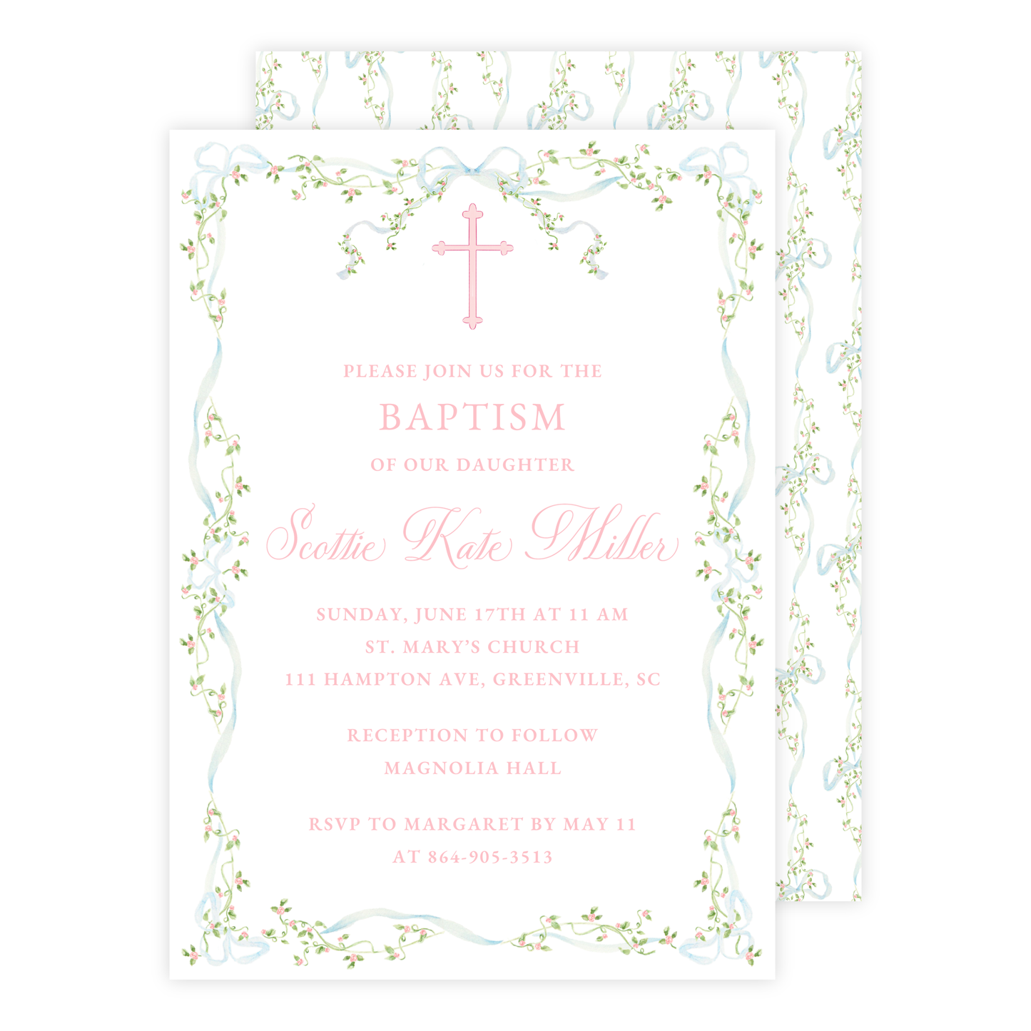 Floral Ribbon Baptism Invitation
