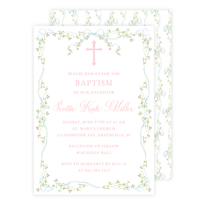 Floral Ribbon Baptism Invitation