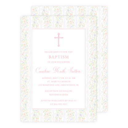 Pink Floral Baptism Invitation