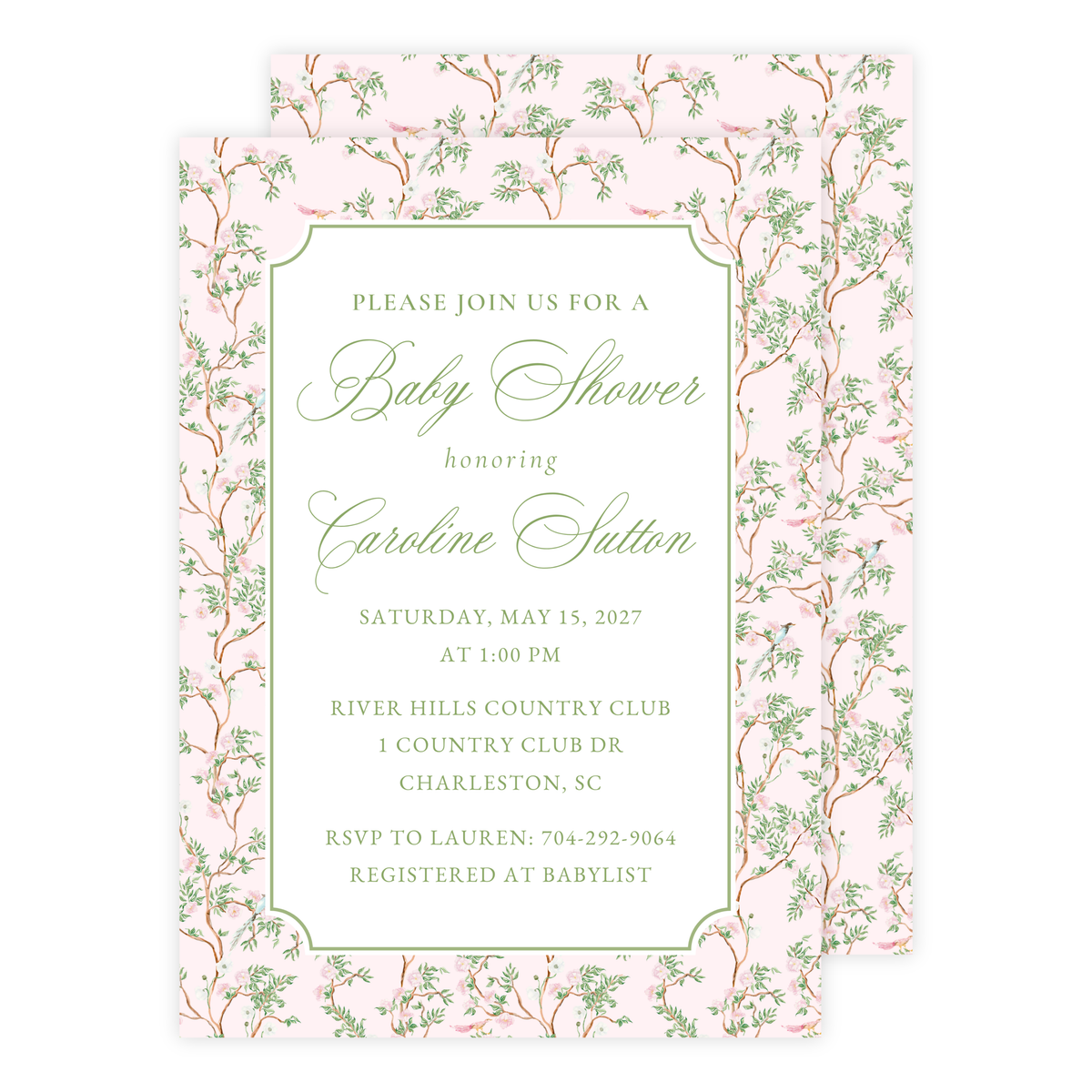 Pink Chinoiserie Baby Shower Invitation