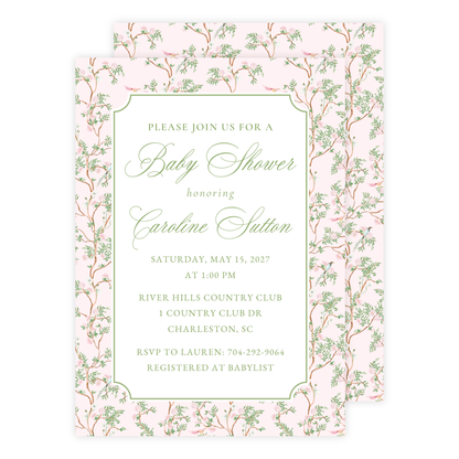 Pink Chinoiserie Baby Shower Invitation
