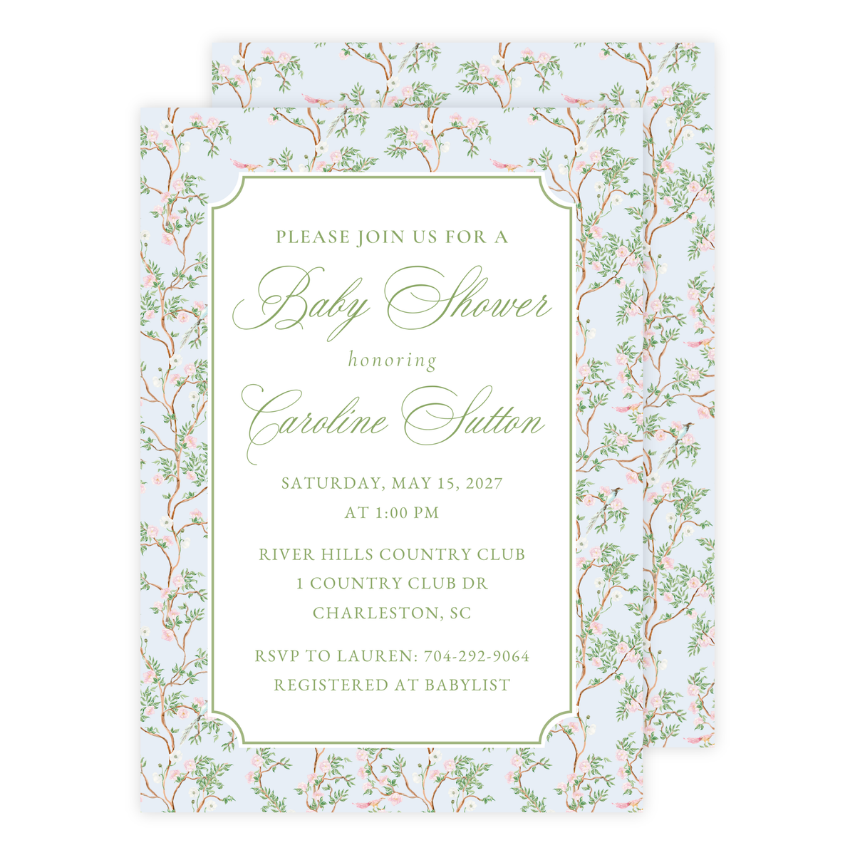 Blue Chinoiserie Baby Shower Invitation