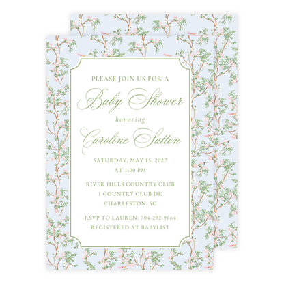 Blue Chinoiserie Baby Shower Invitation