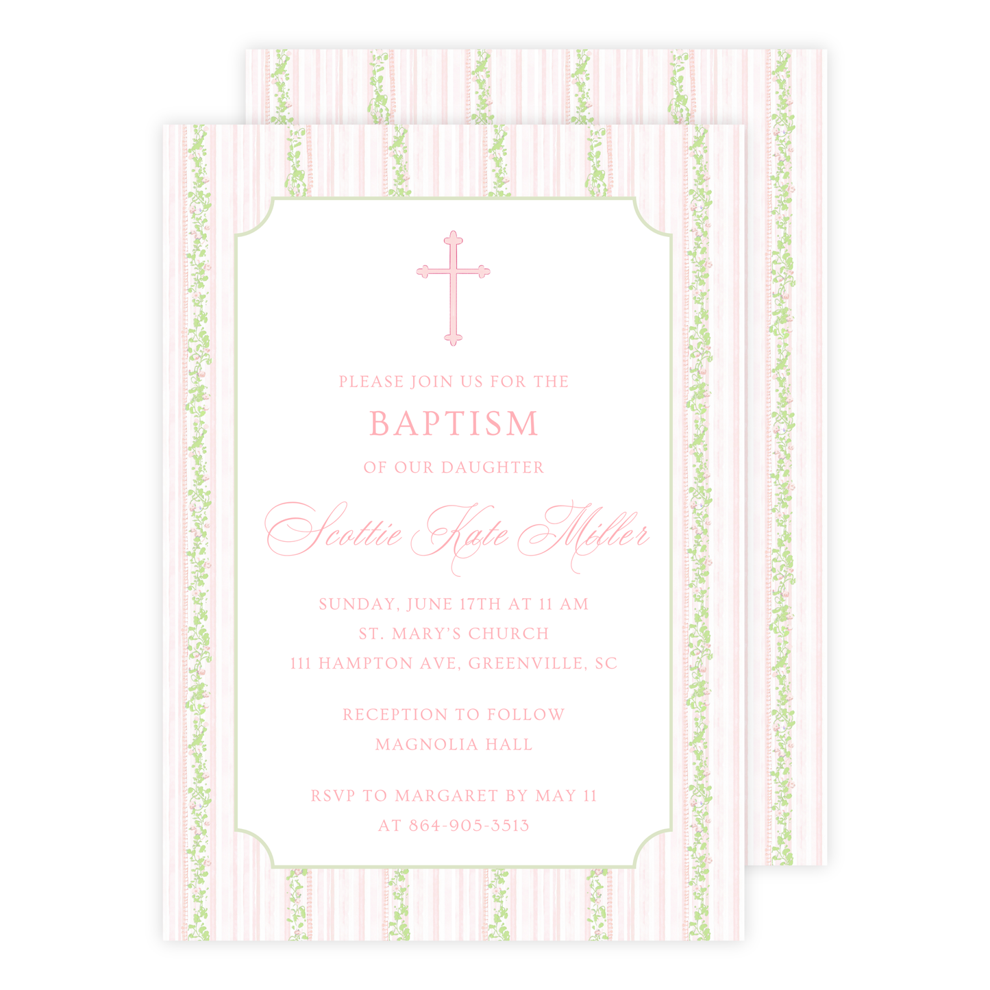 Classic Pink Baptism Invitation