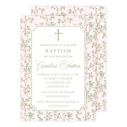Pink Chinoiserie Baptism Invitation