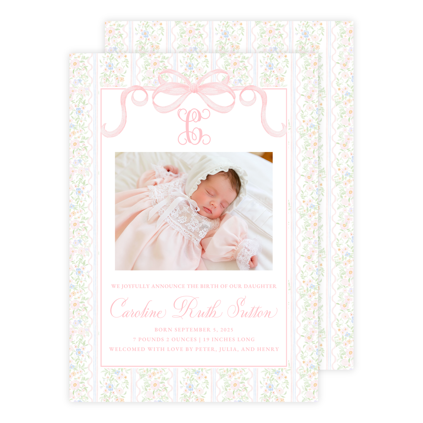 Floral Bow Birth Announcement