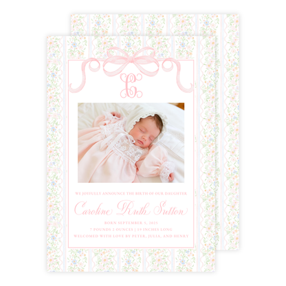 Floral Bow Birth Announcement