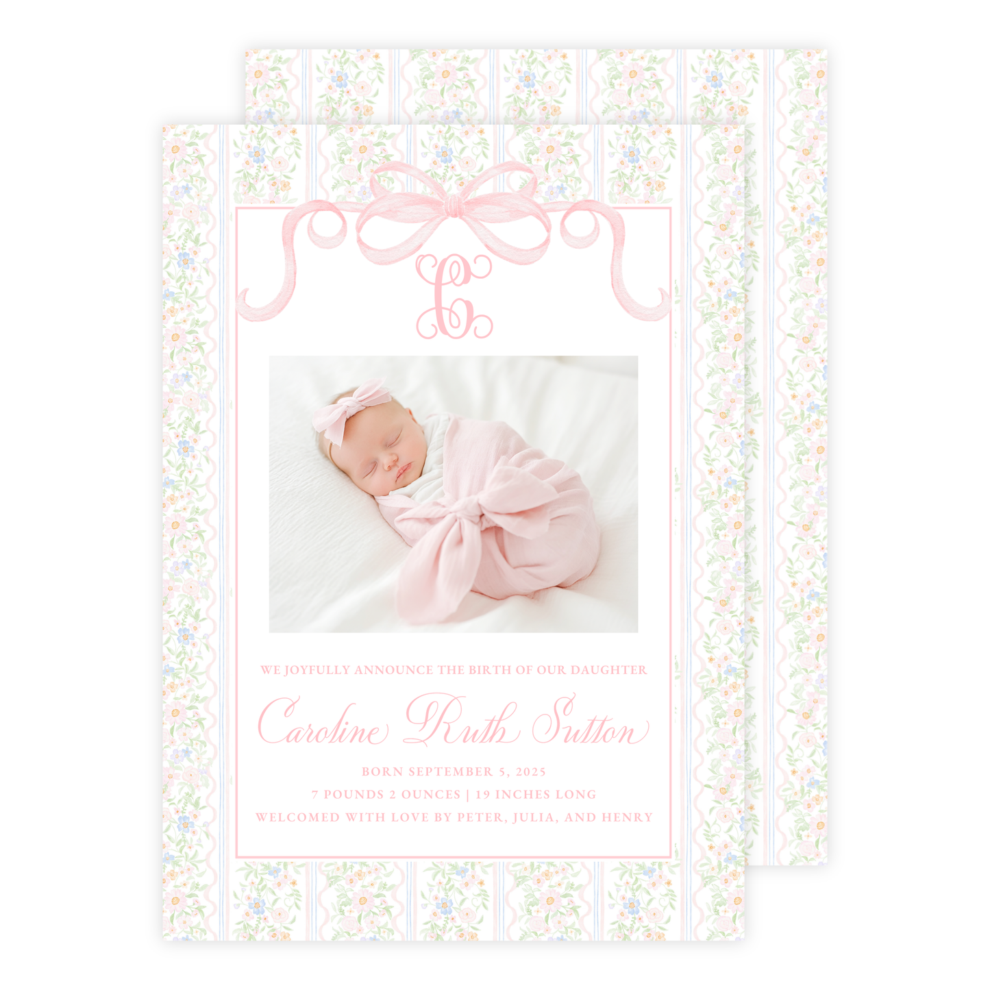 Floral Bow Birth Announcement