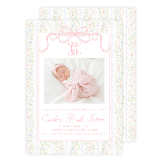 Floral Bow Birth Announcement