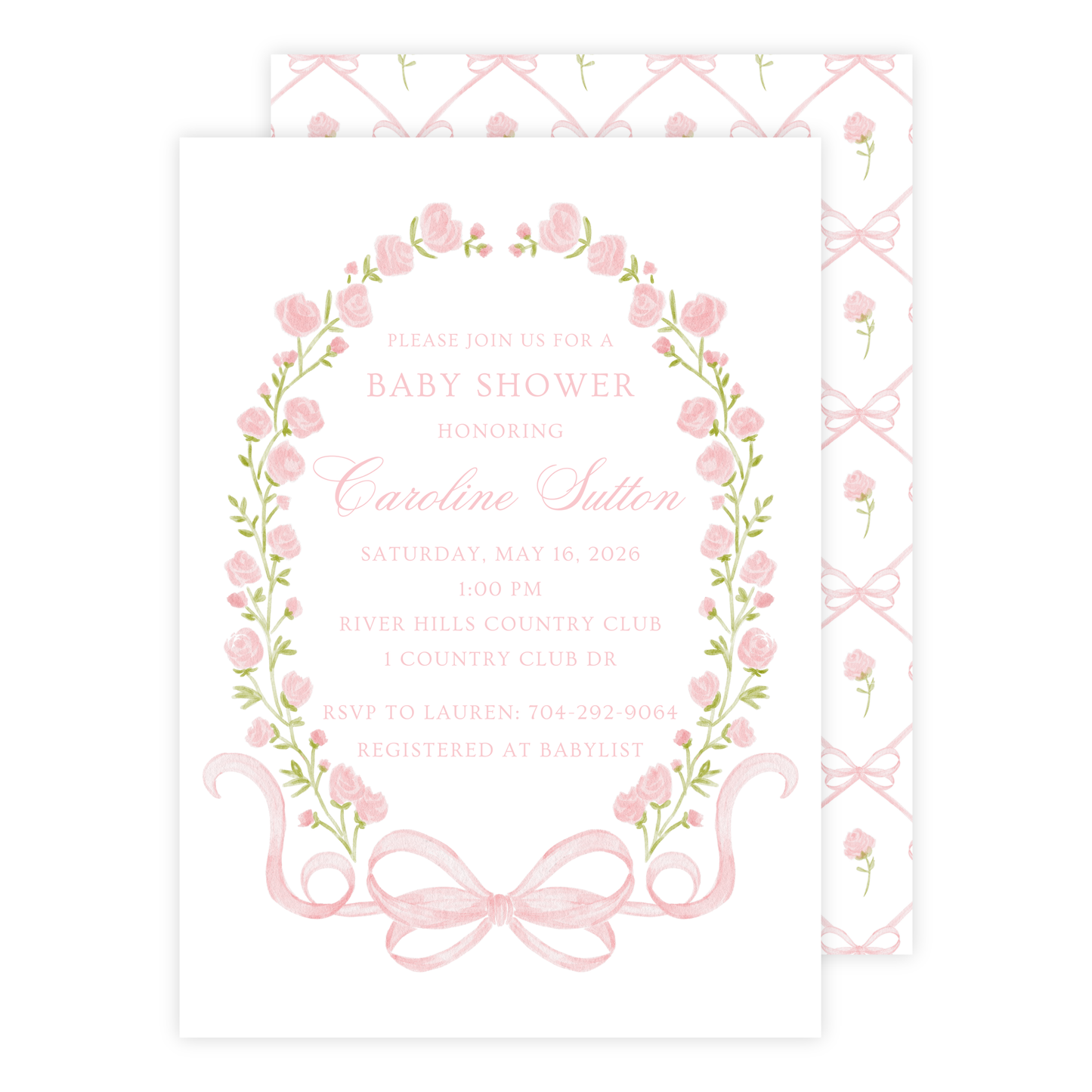 Floral Bow Baby Shower Invitation