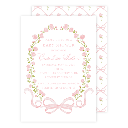 Floral Bow Baby Shower Invitation