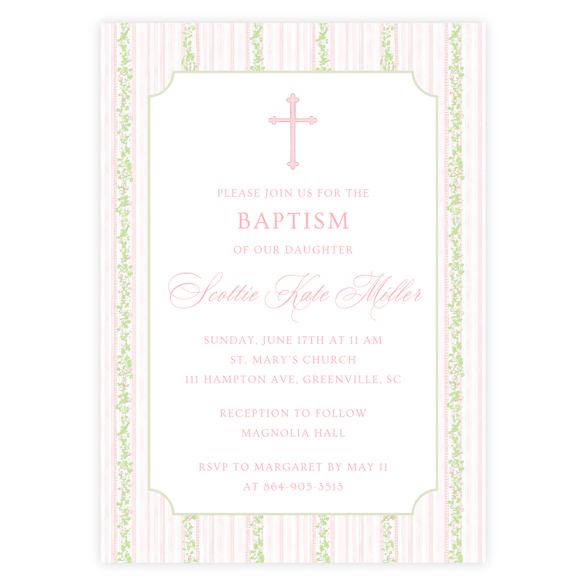 Classic Pink Baptism Invitation