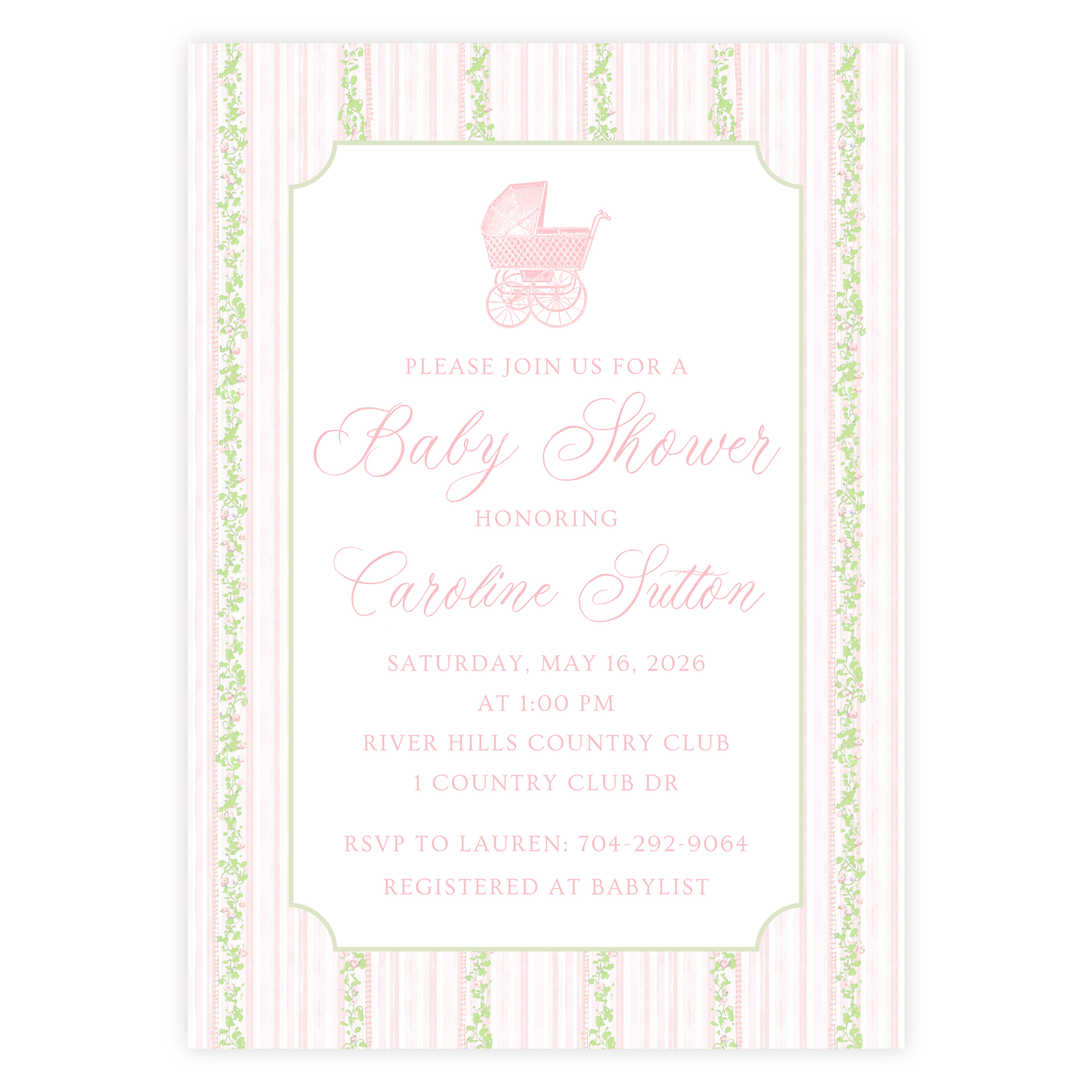 Classic Pink Baby Shower Invitation