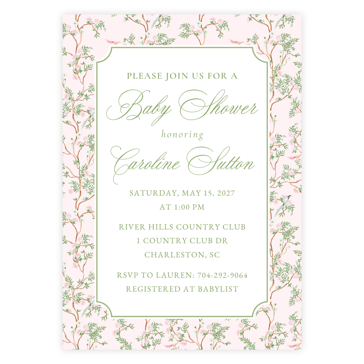 Pink Chinoiserie Baby Shower Invitation