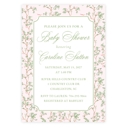 Pink Chinoiserie Baby Shower Invitation