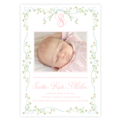 Floral Ribbon Birth Announcement