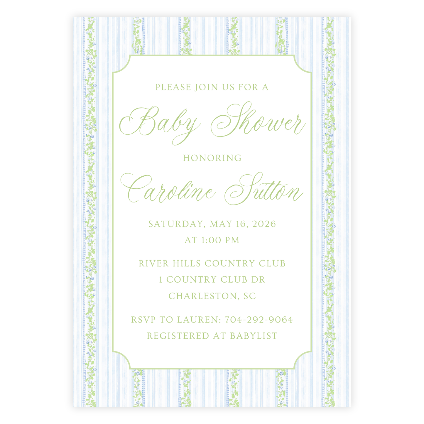 Garden Stripe Baby Shower Invitation