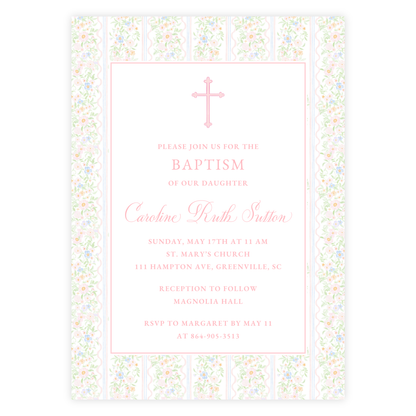 Pink Floral Baptism Invitation