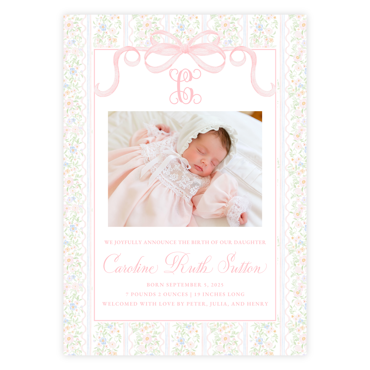 Floral Bow Birth Announcement