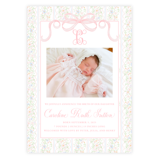 Floral Bow Birth Announcement