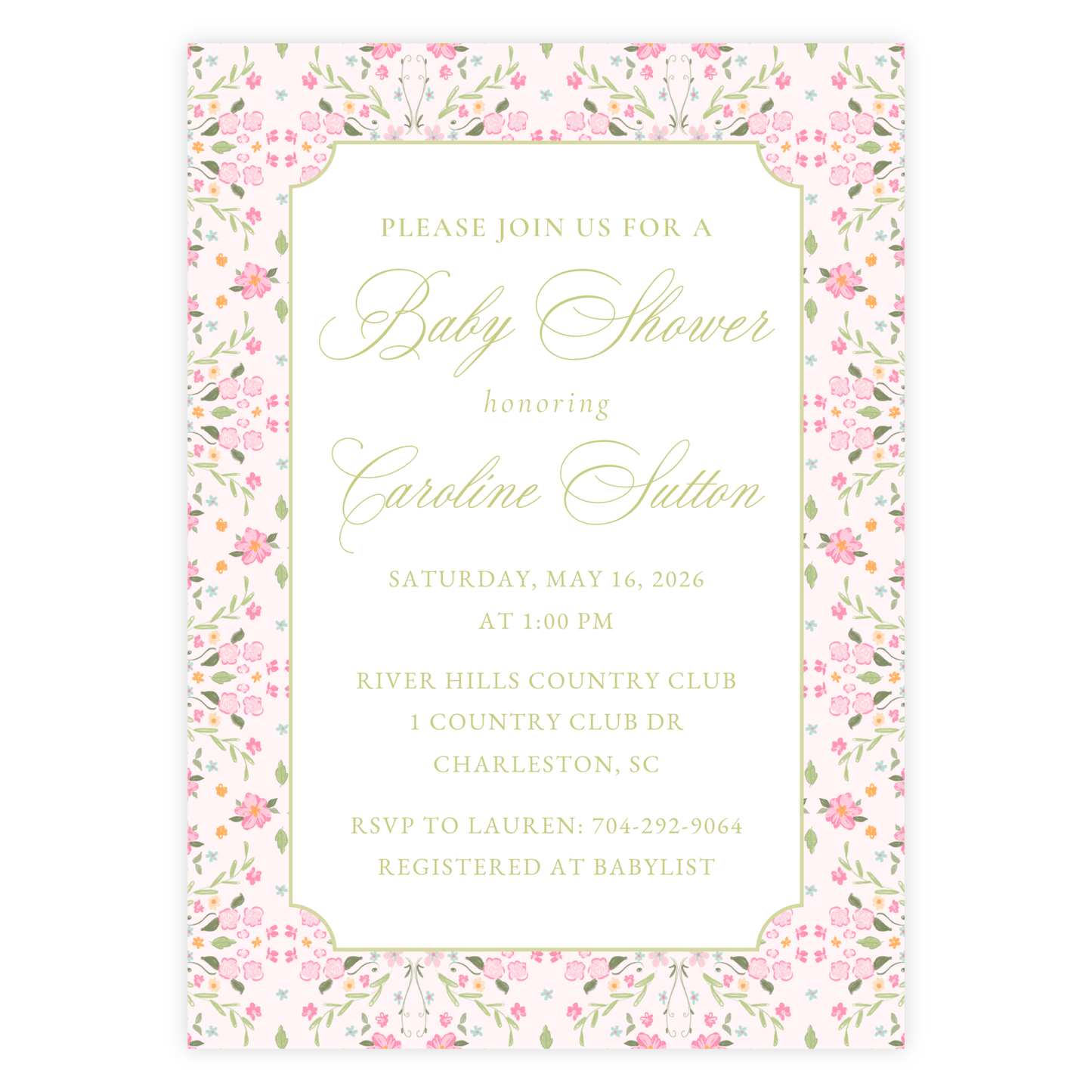 English Garden Baby Shower Invitation