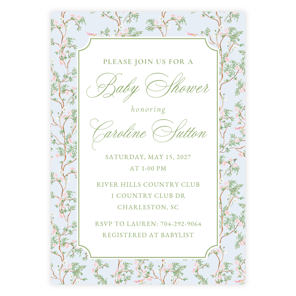 Blue Chinoiserie Baby Shower Invitation