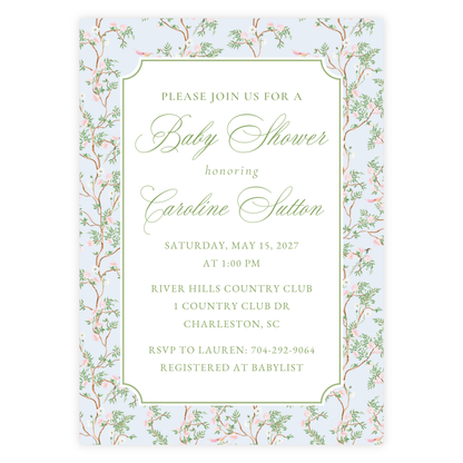 Blue Chinoiserie Baby Shower Invitation