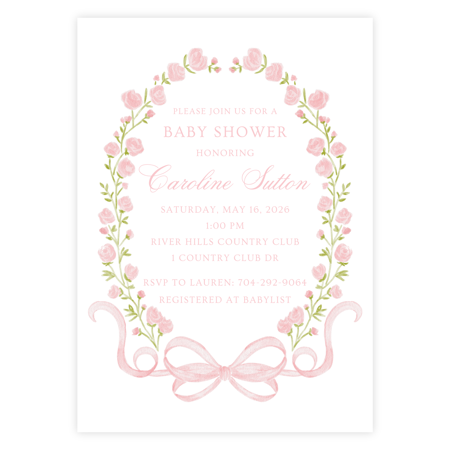 Floral Bow Baby Shower Invitation