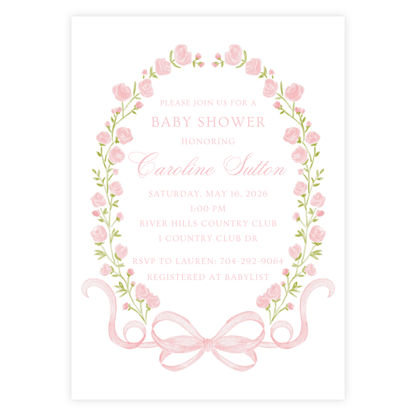 Floral Bow Baby Shower Invitation