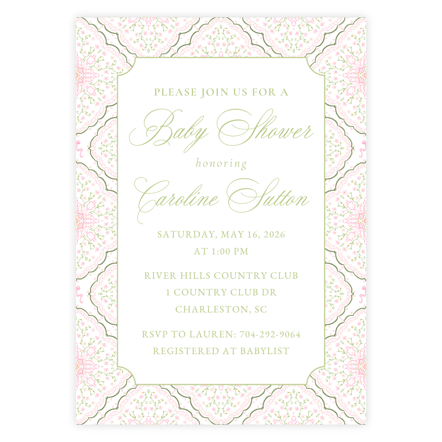 Floral Medallion Baby Shower Invitation