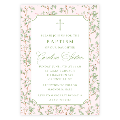 Pink Chinoiserie Baptism Invitation